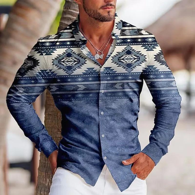 Design Men's Casual Retro Long-sleeved Stand-up Collar Shirt Western Denim Style Customized Personalized Printed Pattern Shirtmenswear top gamis collar collared longsleeves stripe Tights