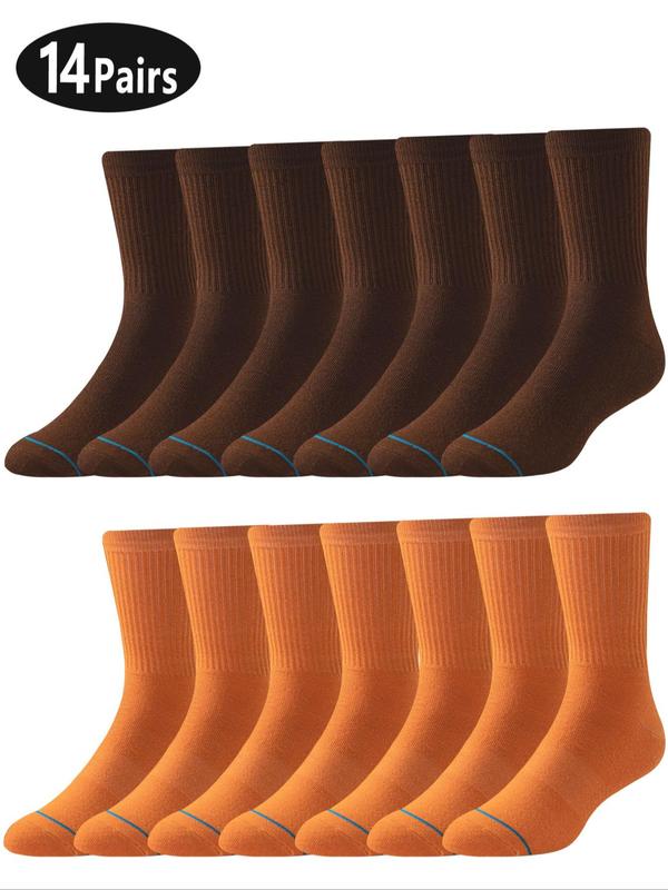 Men's Solid Color Crew Socks, Casual Comfy Breathable Mid-calf Socks for Daily Wear, Men's Socks for Fall & Winter