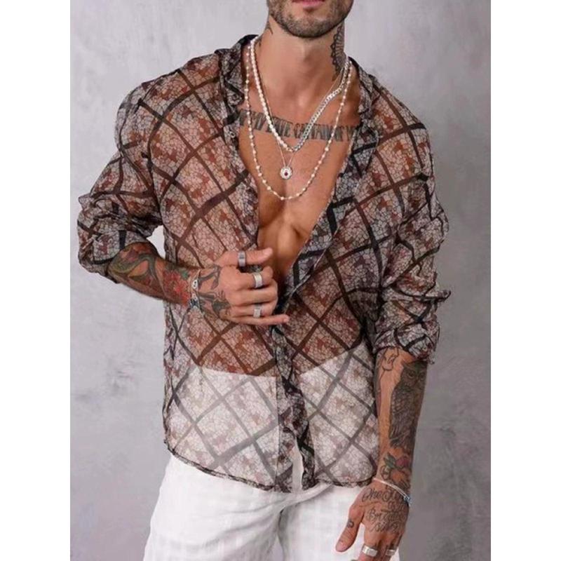 Light and Thin Mesh Printed Shirt for Men Lightweight Mesh Floral Print Shirt for Men