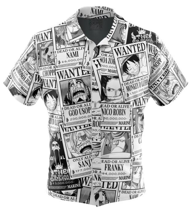 Aloha Strawhat Wanted Piece Button Up Hawaiian Shirt Polyester