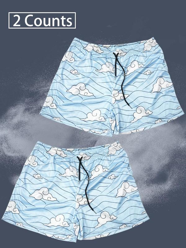 Men's All Over Cartoon Clouds Print Drawstring Waist Shorts, Regular Fit Casual Comfy Breathable Pocket Shorts, Men's Summer Bottoms for Daily Wear