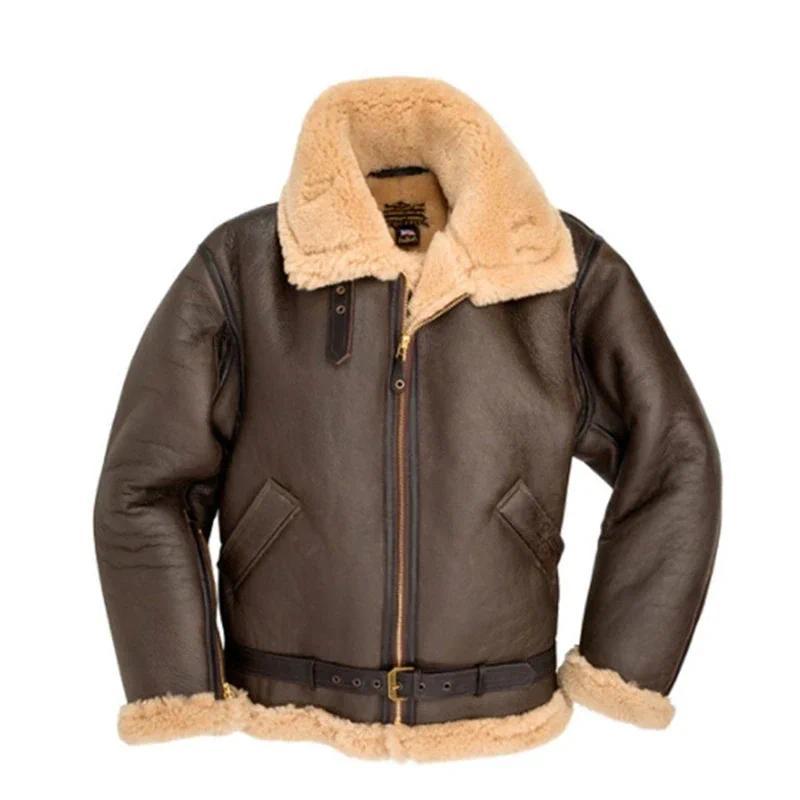 2022 Winter Bomber Leather Jacket Men Sheep Shearling Lambskin Warm Jackets Parka Pilot Men's Natural Sheepskin Fur Coat New