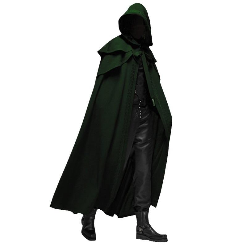 Halloween Adults Gothic Cloak Men's Hooded Robe Cloak Halloween Cosplay Costume Vintage Medieval Renaissance Long Hooded Cape Fabric Menswear