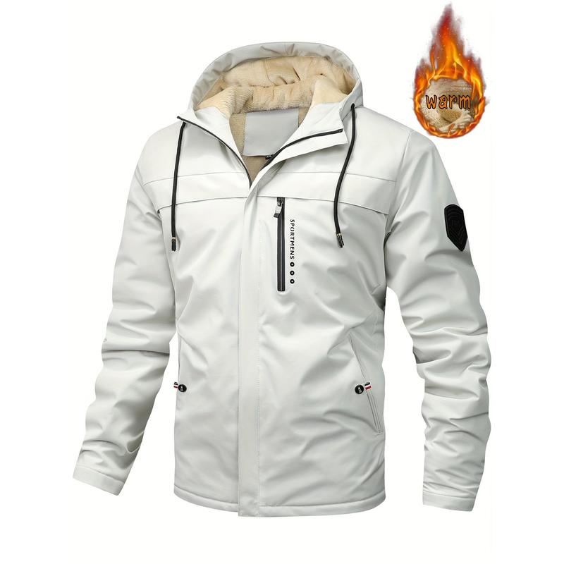 Warm Fleece Hooded Jacket, Men's Casual Winter Jacket Coat For Outdoor Activities