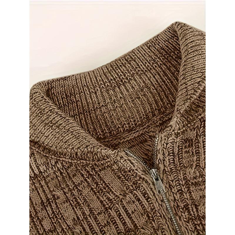 2023 New Men's Thickened Knit Sweater with Stand Collar Thickened Sweater Open Coat, PLUS SIZE