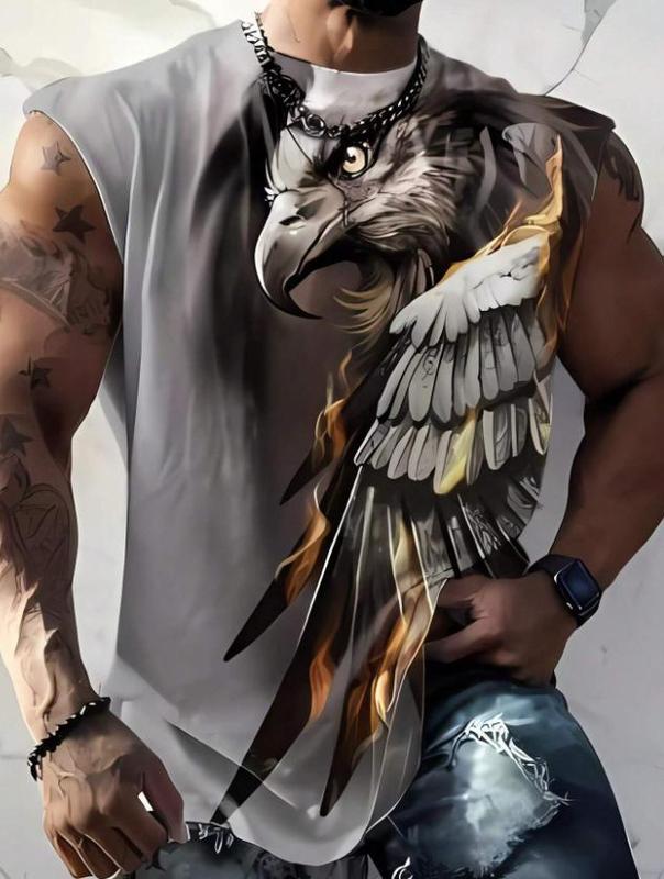 Men Plus Size Eagle Pattern Tank Top Sleeveless Graphic Colorful Americana Tank Top