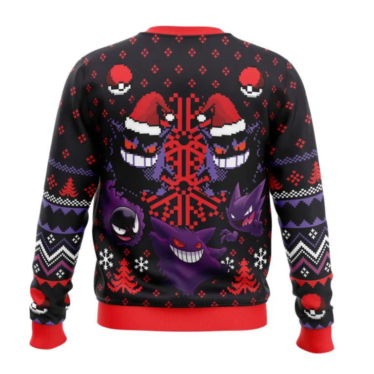 [Gifnestbuys ]-Ghosts Gengar Ghastly Pokemon  Ugly Christmas Sweater  K13NY