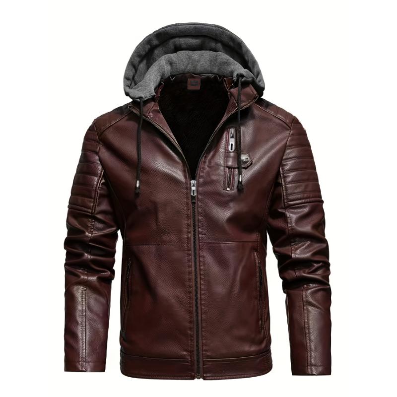 Windproof PU Leather Men's Softshell Jacket With Hood For Casual Outings, Cycling, And Outdoor Activities In Autumn Winter