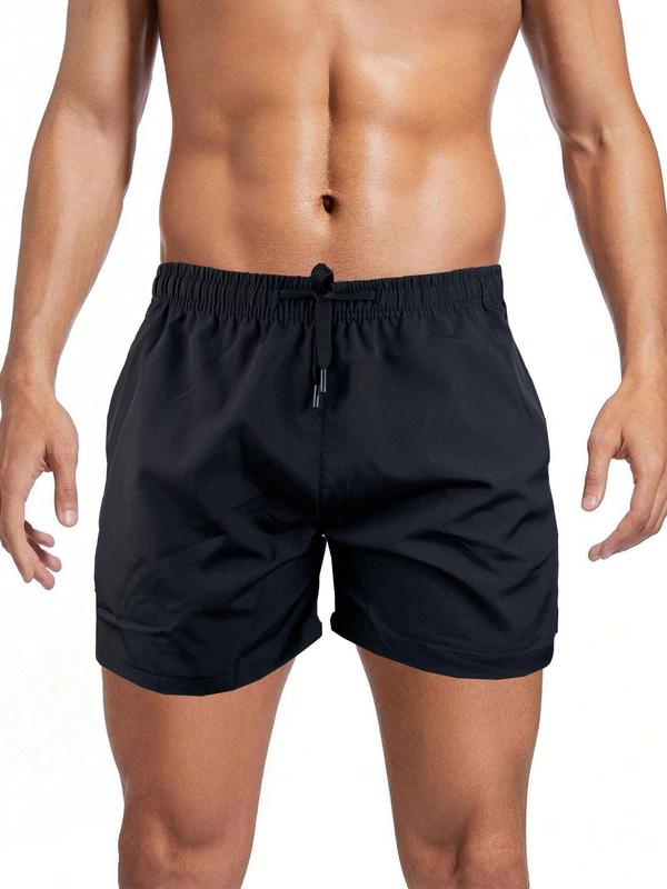 Men's Letter Print Zipper Pocket Split Drawstring Shorts, Regular Fit Casual Elastic Waist Straight Leg Shorts for Summer, Men's Bottoms for Daily Wear