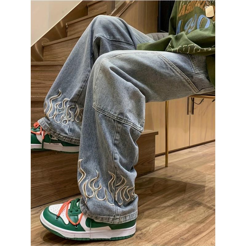 Wide Leg Loose Y2k Baggy Jeans For Men, Hip Hop Grunge Demin Pants Star Graphic Joggers