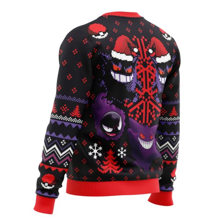 [Gifnestbuys ]-Ghosts Gengar Ghastly Pokemon  Ugly Christmas Sweater  K13NY