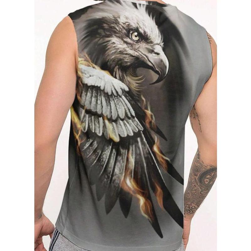 Men Plus Size Eagle Pattern Tank Top Sleeveless Graphic Colorful Americana Tank Top