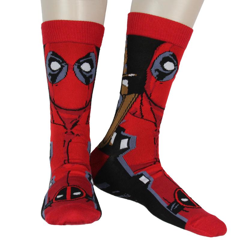 Deadpool Socks Marvel Comics Deadpool Character Face and Logo X-Force Novelty 2 Pack Men's Knit Crew Socks Shoe Size 6-12