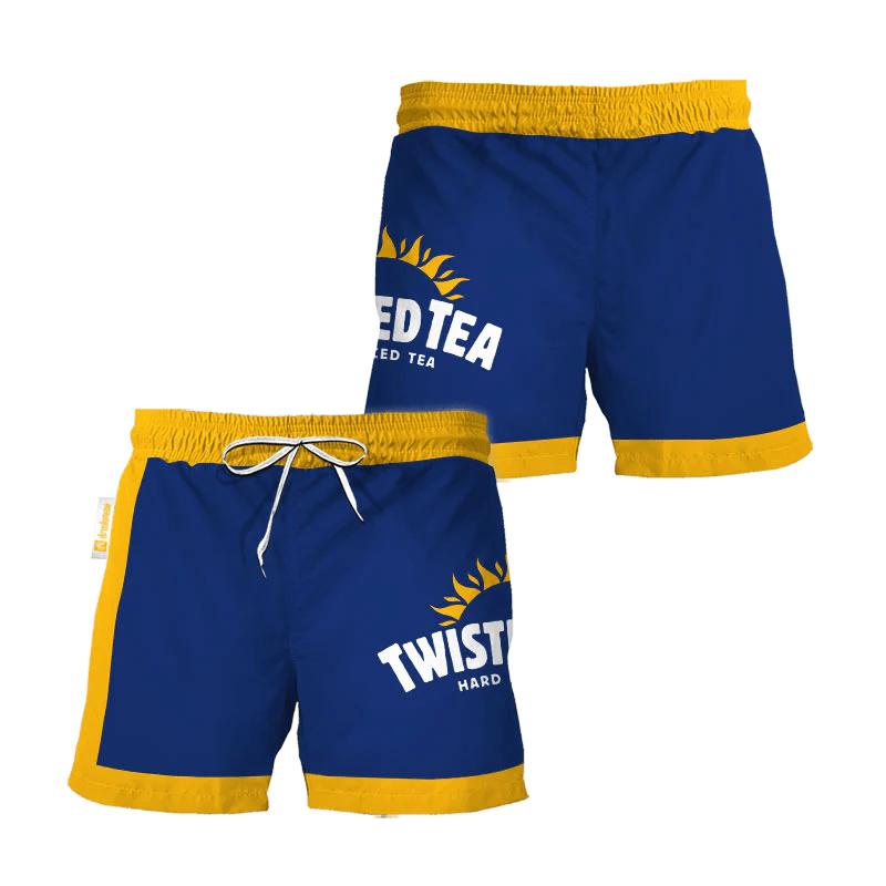 Twisted Tea Blue Yellow Basic Hawaiian Beach Shorts, Hawaiian Short Underwear for men Dad Friend, Men 3D Printed Hawaiian Shorts Gift