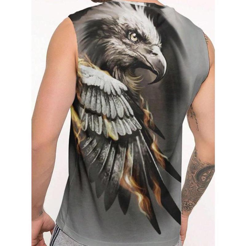 Men Plus Size Eagle Pattern Tank Top Sleeveless Graphic Colorful Americana Tank Top