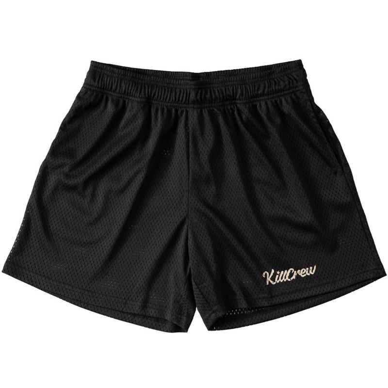 VENTED MESH SCRIPT SHORTS - BLACK   CREAM Menswear Elastic