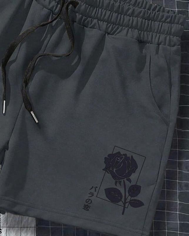 Men Rose Print Drawstring Waist Shorts viral menswear sport shorts gym casual Stylish Underwear