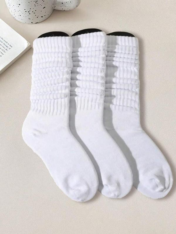 Unisex 3 Pairs Solid Color Crew Socks, Casual Moisture Wicking Scrunch Socks for Men & Women, Soft Comfy Breathable Mid-calf Baggy Socks for All Seasons Daily Wear