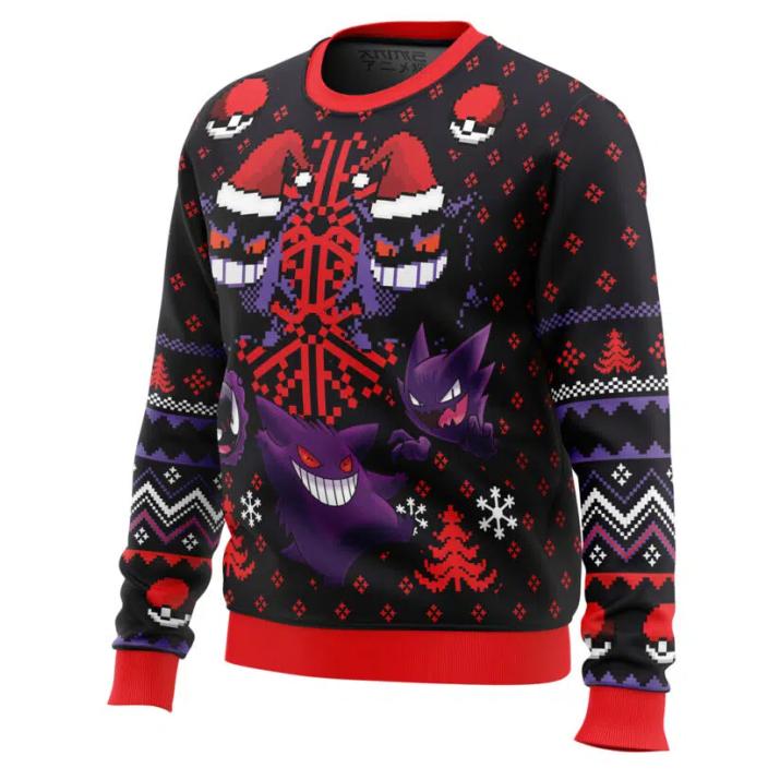 [Gifnestbuys ]-Ghosts Gengar Ghastly Pokemon  Ugly Christmas Sweater  K13NY