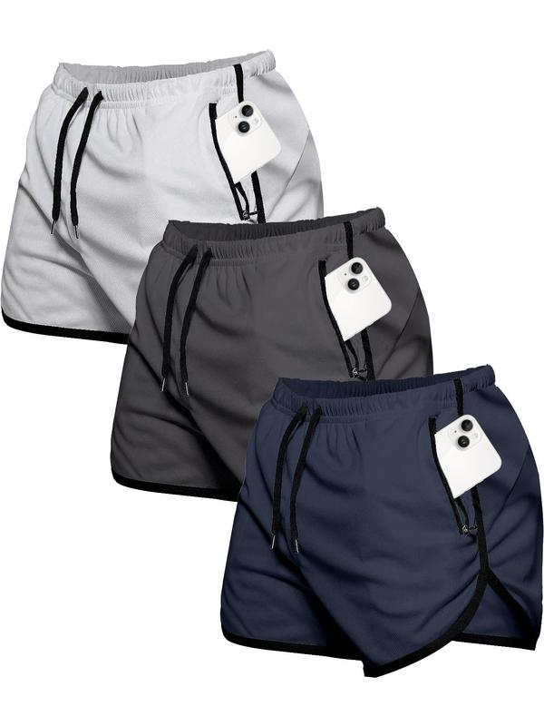 Men's Solid Drawstring Waist Zipper Pocket Shorts, Regular Fit Casual Quick Drying Breathable Shorts, Men's Bottoms for Summer