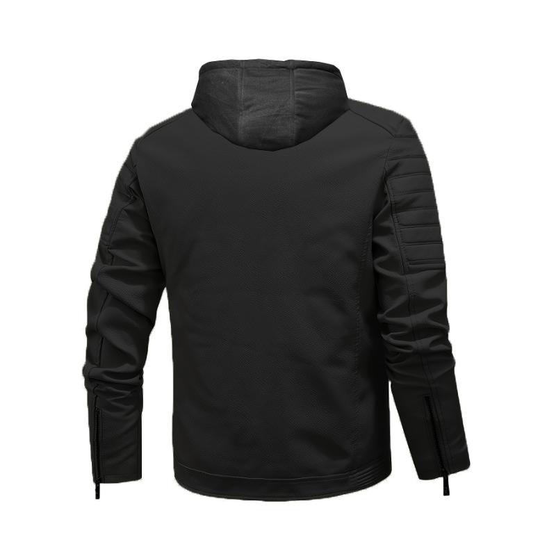 Windproof PU Leather Men's Softshell Jacket With Hood For Casual Outings, Cycling, And Outdoor Activities In Autumn Winter