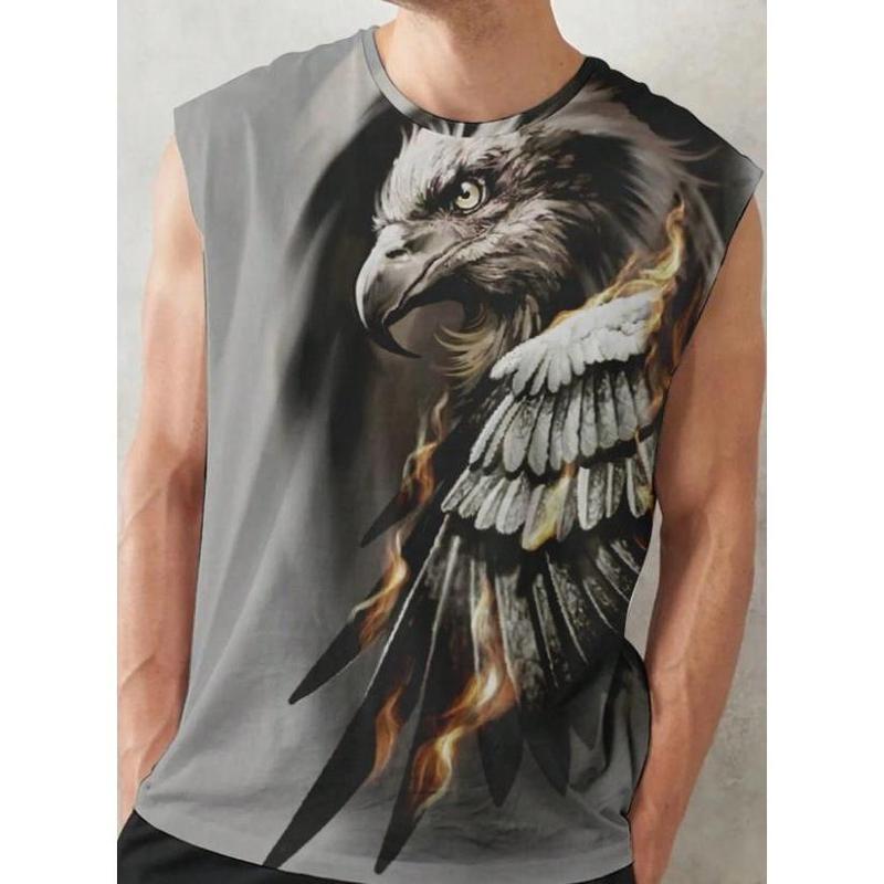 Men Plus Size Eagle Pattern Tank Top Sleeveless Graphic Colorful Americana Tank Top