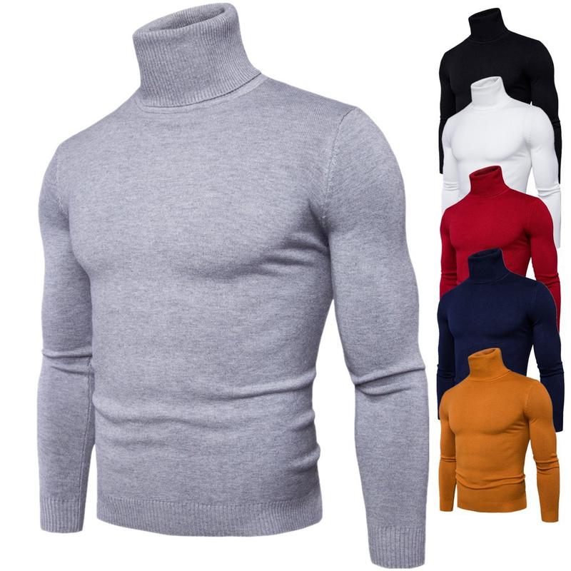 Men's solid color slim turtleneck sweater sweater plus size fashion leisure pullover bottoming shirt