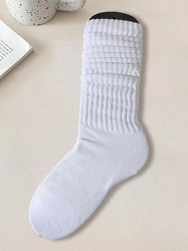 Unisex 3 Pairs Solid Color Crew Socks, Casual Moisture Wicking Scrunch Socks for Men & Women, Soft Comfy Breathable Mid-calf Baggy Socks for All Seasons Daily Wear