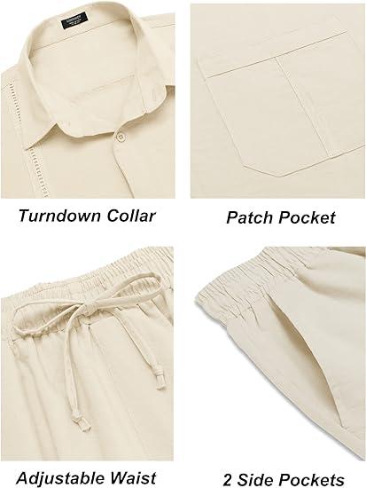 COOFANDY Men's 2 Piece Sets Casual Long Sleeve Button Down Cuban Shirt and Loose Pants Set Beach Vacation Outfits Menswear Soft Classic