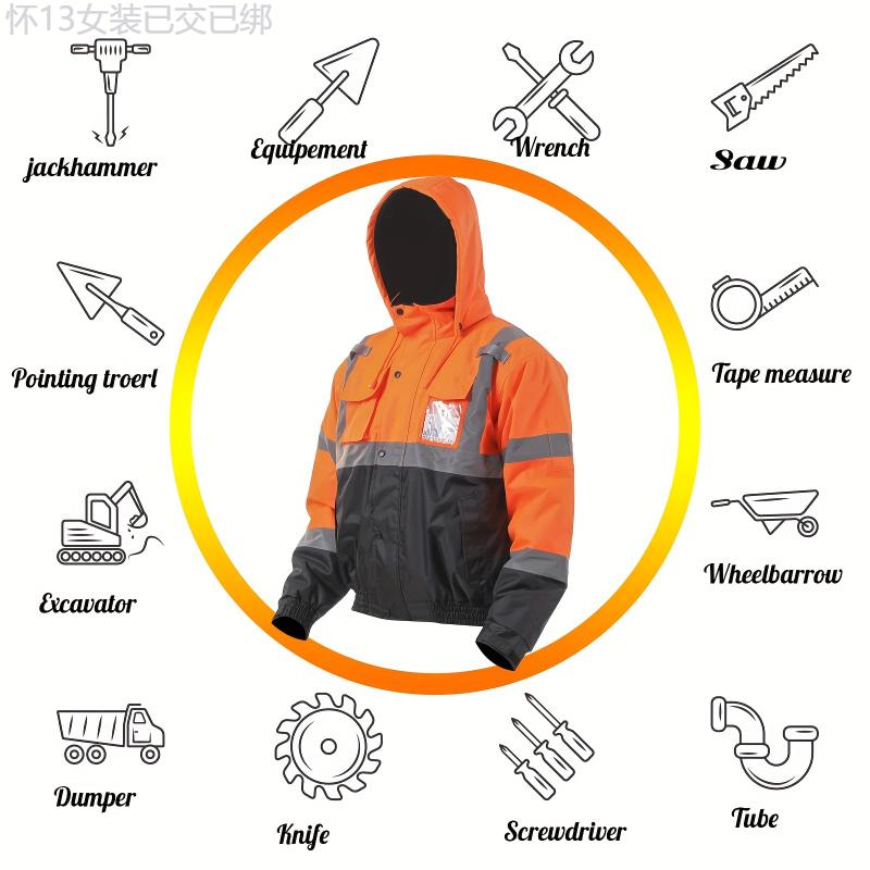 High-Visibility Reflective Safety Jackets - ANSI ISEA Certified for Unisex Use - All-Weather Protection, Ensuring Your Safety Day and Night - Perfect for Men and Women! Menswear Clothing Pocket Polyester Uniforms Workwear Gamis Casual Gamis Casual Hoodie