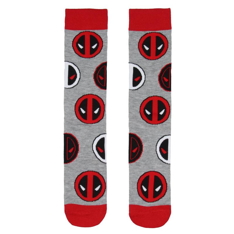 Deadpool Socks Marvel Comics Deadpool Character Face and Logo X-Force Novelty 2 Pack Men's Knit Crew Socks Shoe Size 6-12