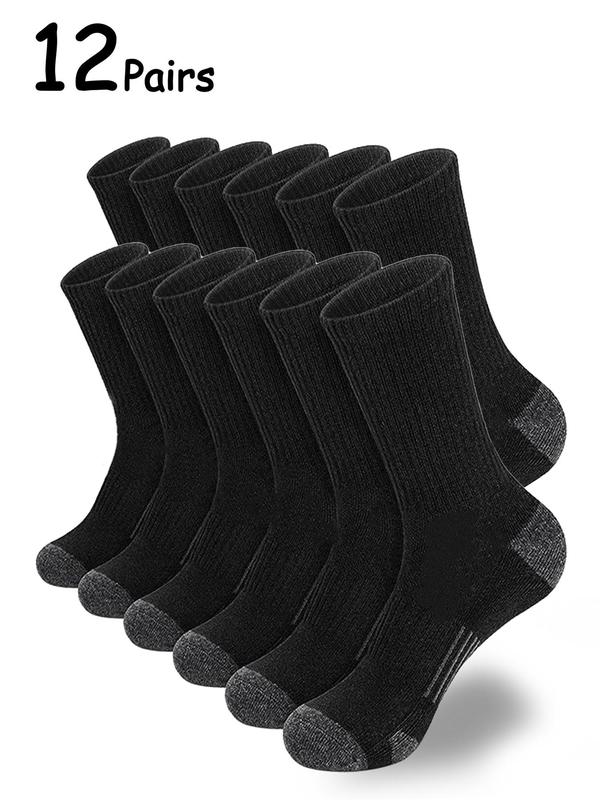 Men's 12 Pairs Colorblock Crew Socks, Casual Moisture Wicking Socks, Socks for Men, Back To School Clothes, Soft Comfy Breathabl