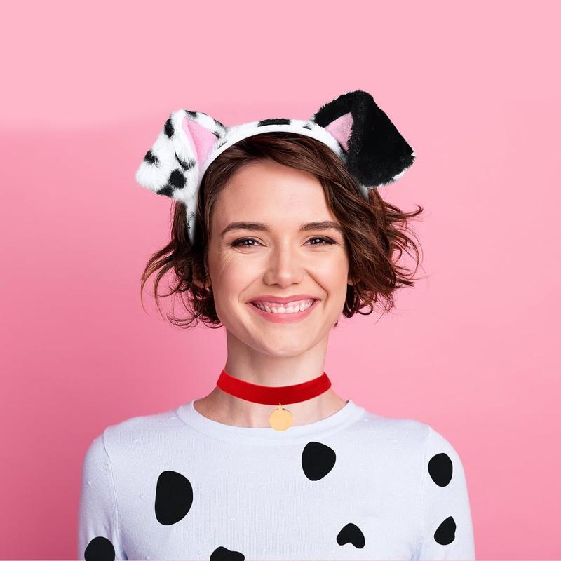 101 Days Dalmatian Costume Include Puppy Ears Headband Tail for Halloween Party Dress Up Fabric Soft