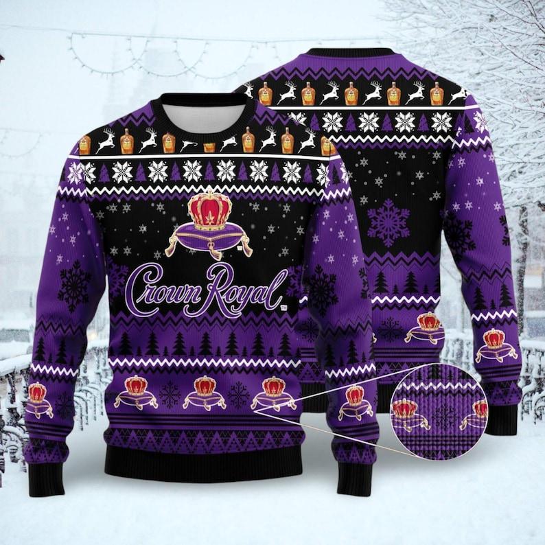 Crown Royal Ugly Sweater, Whiskey Sweater, Christmas Sweaters For Women Man, Christmas Party Gift, Whiskey 3D All Over Print Sweater