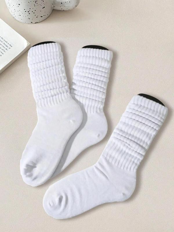 Unisex 3 Pairs Solid Color Crew Socks, Casual Moisture Wicking Scrunch Socks for Men & Women, Soft Comfy Breathable Mid-calf Baggy Socks for All Seasons Daily Wear