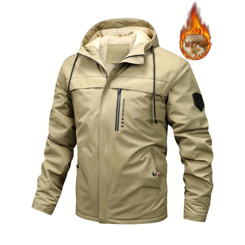 Warm Fleece Hooded Jacket, Men's Casual Winter Jacket Coat For Outdoor Activities