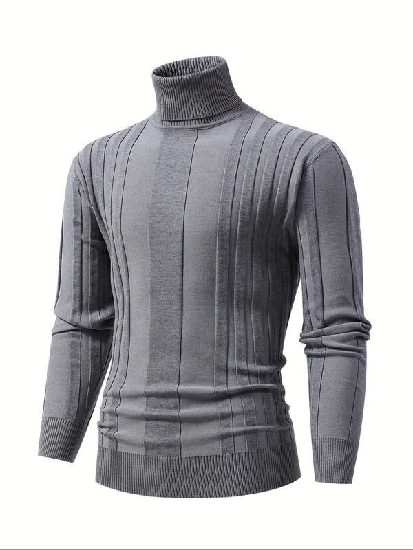 Men's Solid Turtle Neck Sweater Pullover, Regular Fit Casual Long Sleeve Jumper for Fall & Winter, Men's Knitwear for Daily Wear