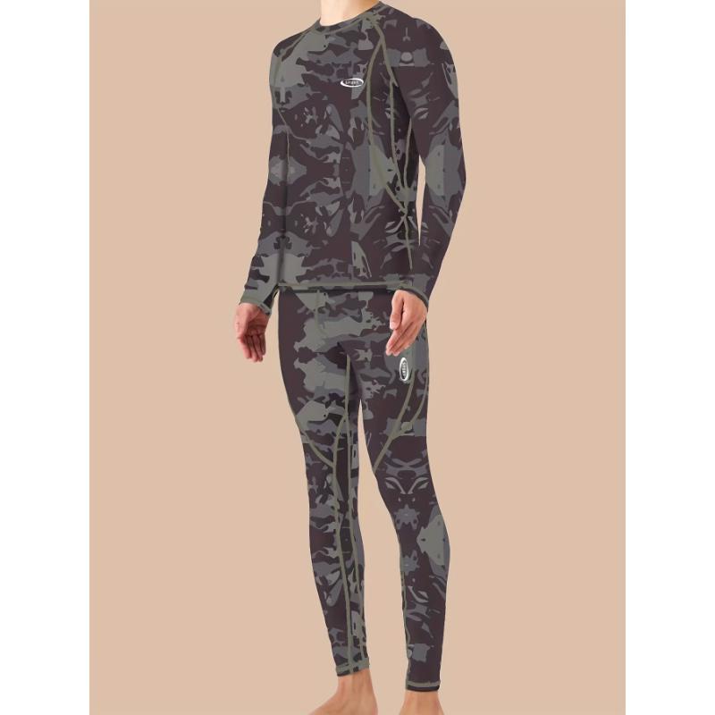 Thickened Camouflage Print Thermal Underwear For Men, Long Johns Set With Fleece, Winter Hunting Outdoor Running Cycling Ski Equipment Sports Yoga Fitness Base Layer Sport Top & Bottom