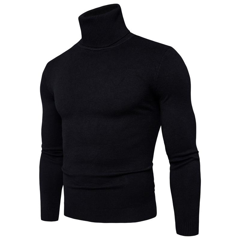 Men's solid color slim turtleneck sweater sweater plus size fashion leisure pullover bottoming shirt