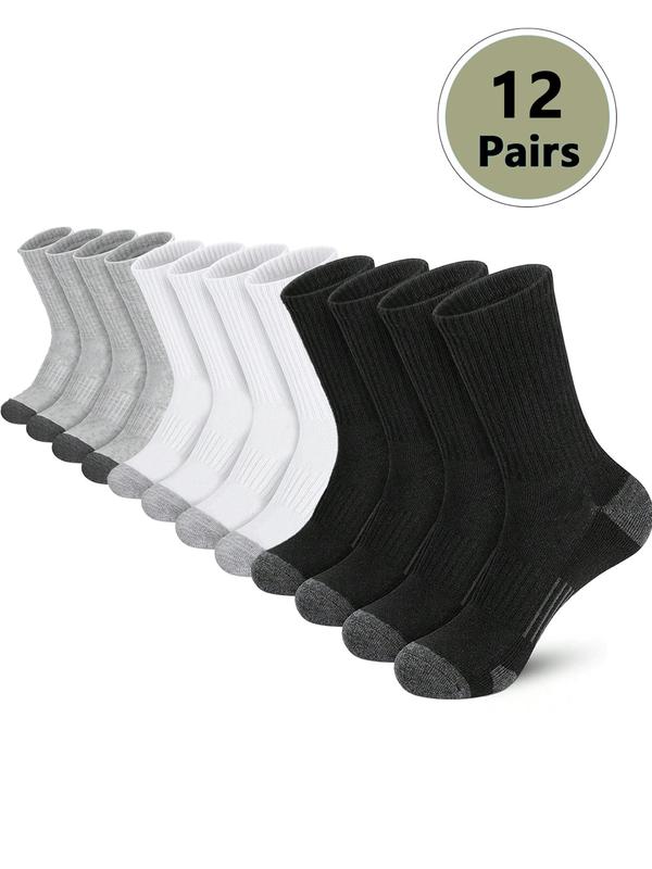 Men's 12 Pairs Colorblock Crew Socks, Casual Moisture Wicking Socks, Socks for Men, Back To School Clothes, Soft Comfy Breathabl