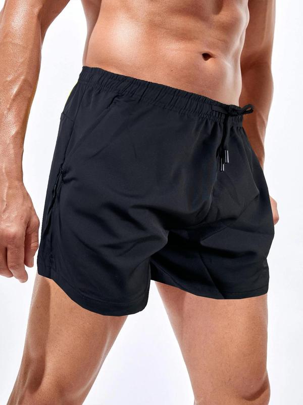 Men's Letter Print Zipper Pocket Split Drawstring Shorts, Regular Fit Casual Elastic Waist Straight Leg Shorts for Summer, Men's Bottoms for Daily Wear