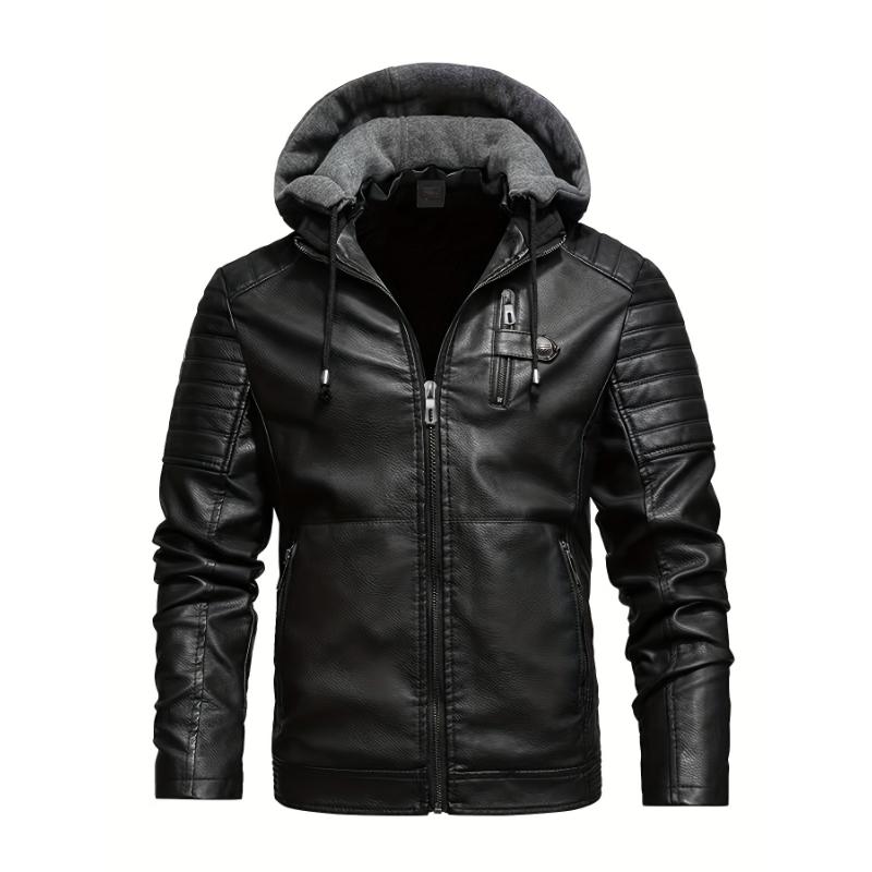 Windproof PU Leather Men's Softshell Jacket With Hood For Casual Outings, Cycling, And Outdoor Activities In Autumn Winter