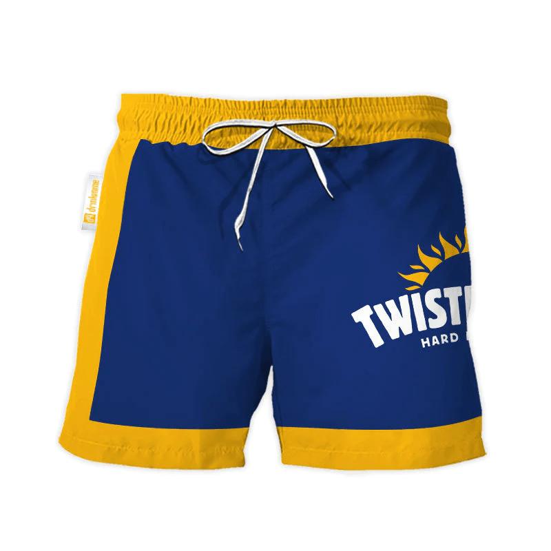 Twisted Tea Blue Yellow Basic Hawaiian Beach Shorts, Hawaiian Short Underwear for men Dad Friend, Men 3D Printed Hawaiian Shorts Gift