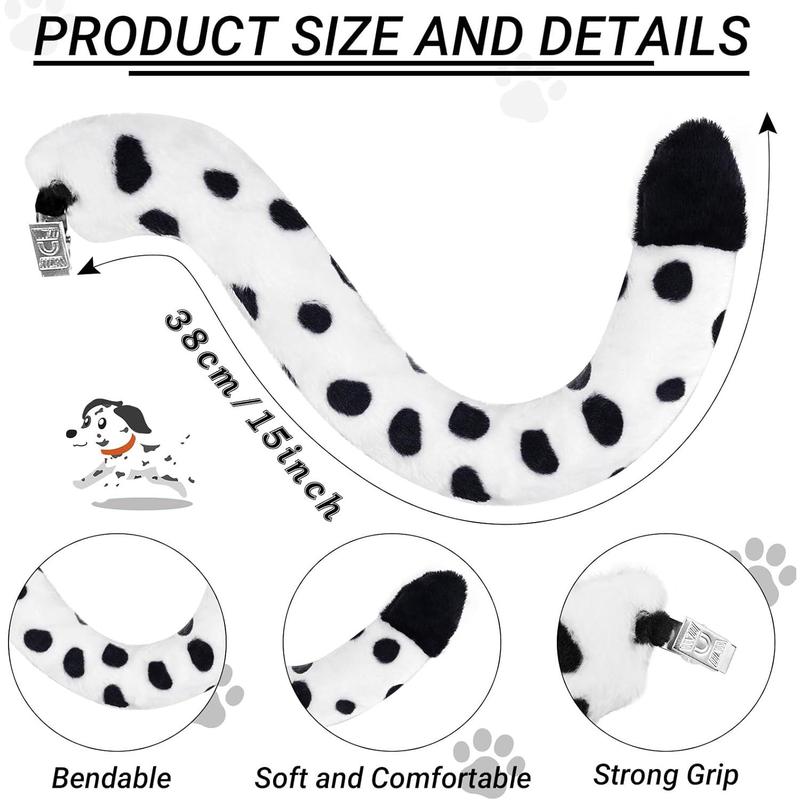 101 Days Dalmatian Costume Include Puppy Ears Headband Tail for Halloween Party Dress Up Fabric Soft