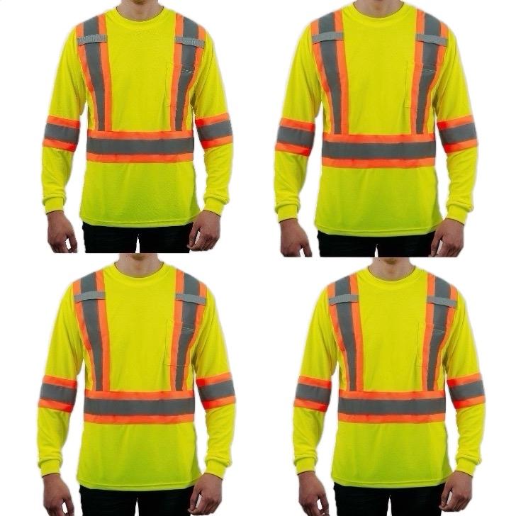 4 PACK long sleeve polyester shirts with double tone high visibility reflectors 4 PACK FOR 40.99$