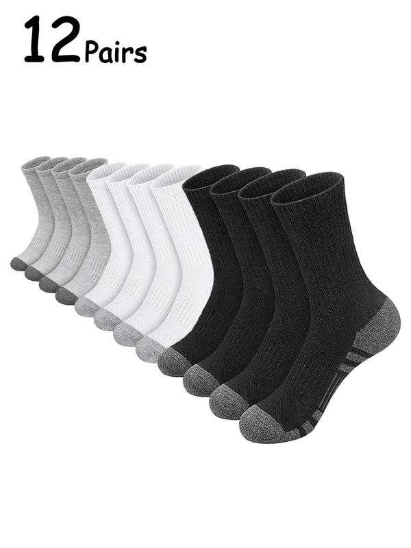 Men's 12 Pairs Colorblock Crew Socks, Casual Moisture Wicking Socks, Socks for Men, Back To School Clothes, Soft Comfy Breathabl