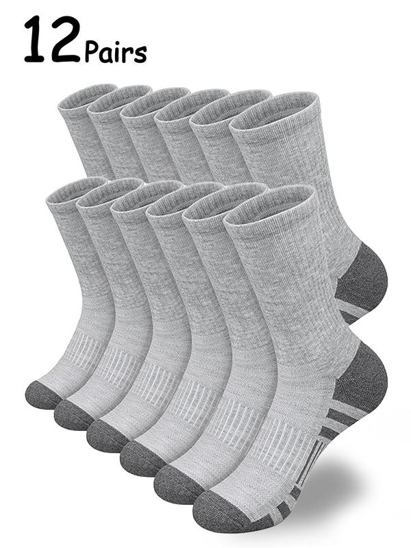 Men's 12 Pairs Colorblock Crew Socks, Casual Moisture Wicking Socks, Socks for Men, Back To School Clothes, Soft Comfy Breathabl