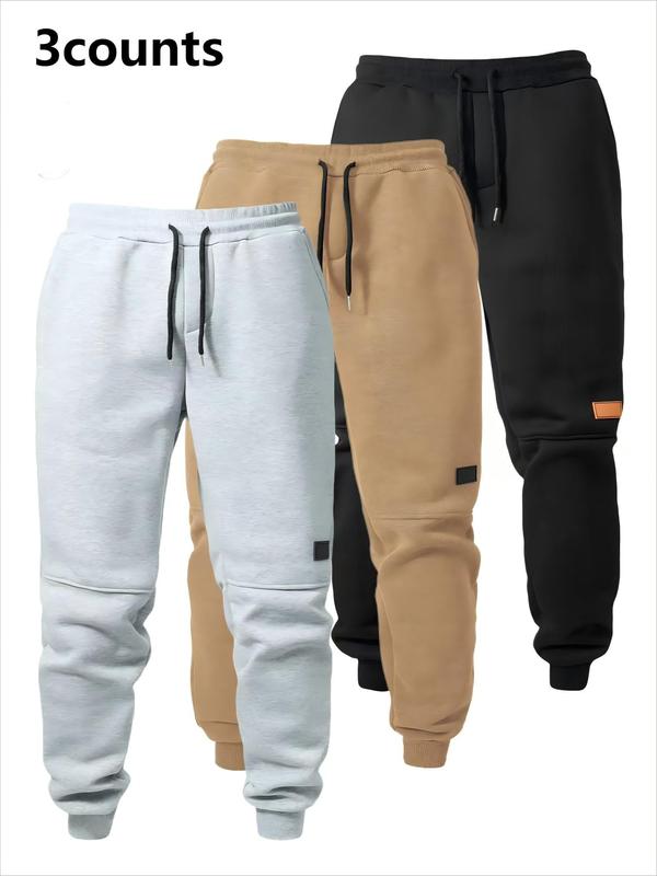 Men's Solid Color Casual Jogging Pants with Pockets, 3 Count Comfortable Elastic Band Sports Pants, Suitable for Sports and Casual Wear, Sports Fleece Jogging Pants, Maximum Flexibility and Fashion Sense