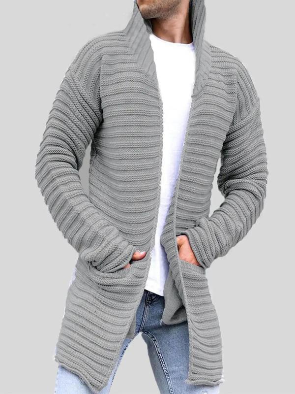 Mens Long Open Front Cardigan Sweater, Lightweight Hooded Knitted Cardigan Sweaters with Pockets