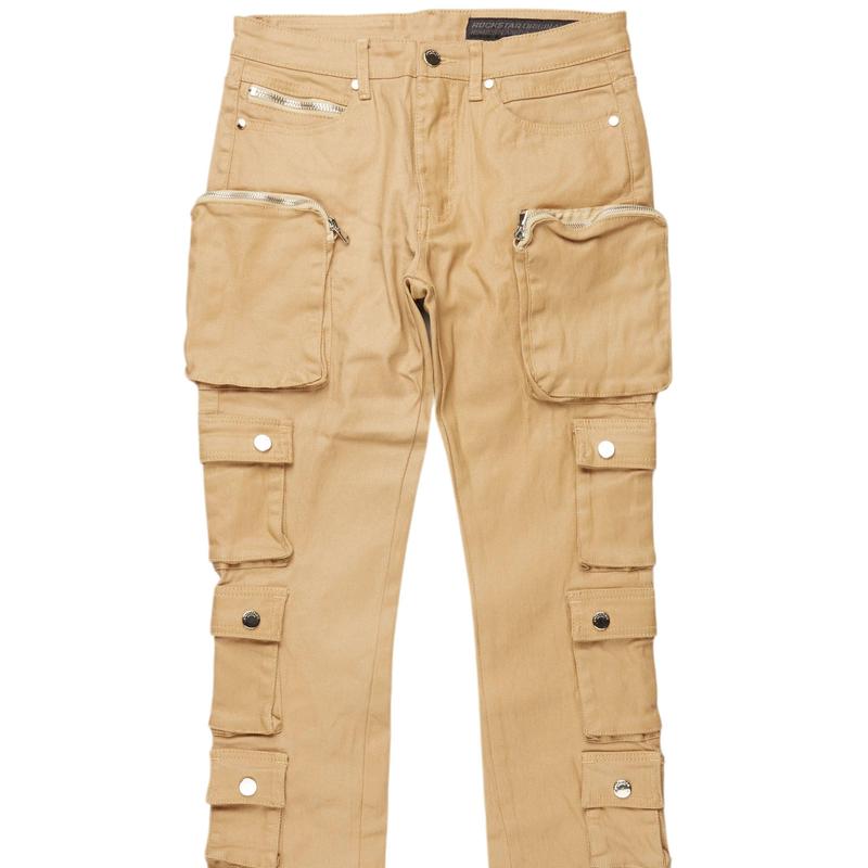 Konrad Beige Coated Stacked Flare Jean